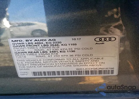 2018 Audi Q3 Premium Plus z USA, uszkodzony, nr VIN WA1JCCFS6JR016796